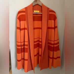 ST JOHN Wool Blend Striped Open-Front Knit Cardigan Size Large